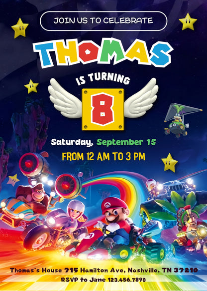 Mario Kart Gamer customizable invitation template | Share or Print | boy | NE324