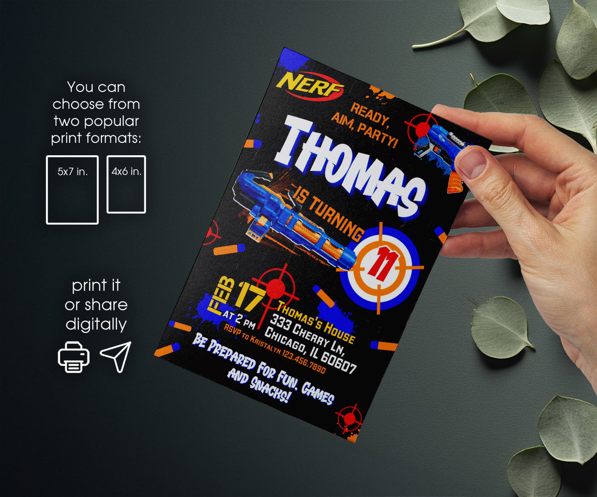 NERF Dart Wars customizable invitation template | Share or Print | boy | AL192