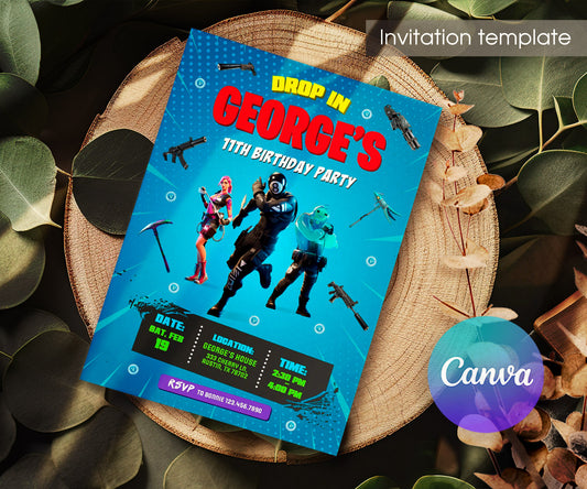 Fortnite Gamer customizable invitation template | Share or Print | boy | SM015