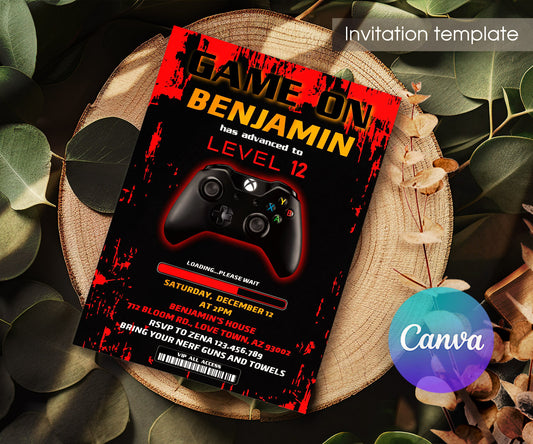Gamer Party customizable invitation template | Share or Print | boy | IX820