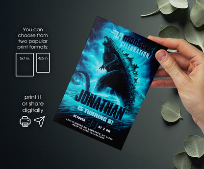 Godzilla and King Kong customizable invitation template | Share or Print | AQ157