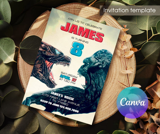 Godzilla X King Kong customizable invitation template | Share or Print | JZ384
