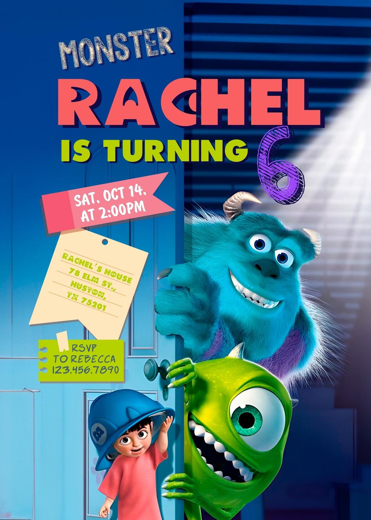 Monsters, Inc. customizable invitation template | Share or Print | KR683