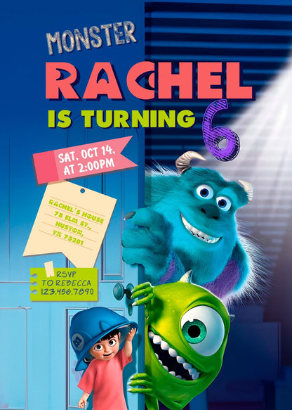 Monsters, Inc. customizable invitation template | Share or Print | KR683