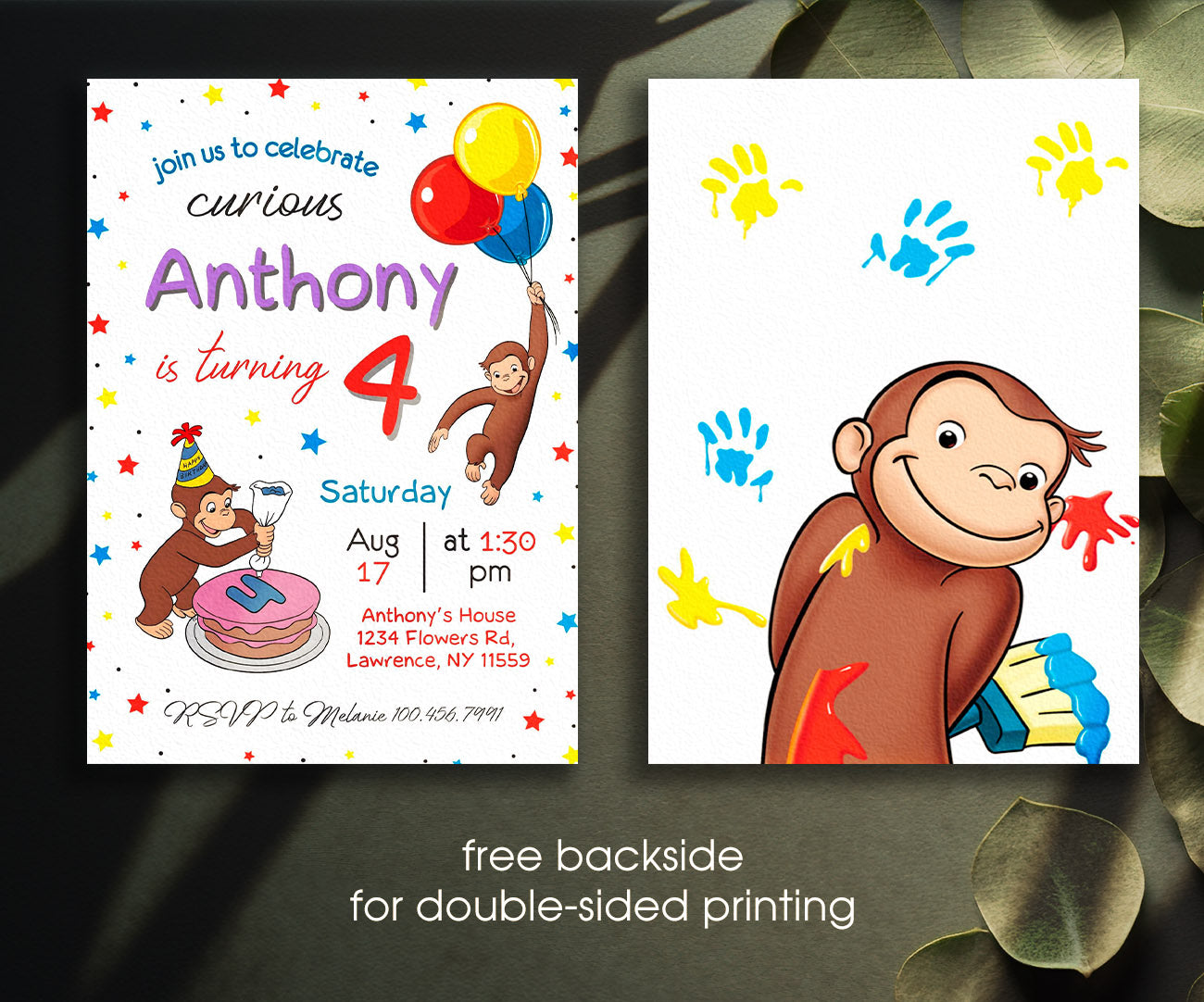 Curious George Monkey customizable invitation template | Share or Print | BV965