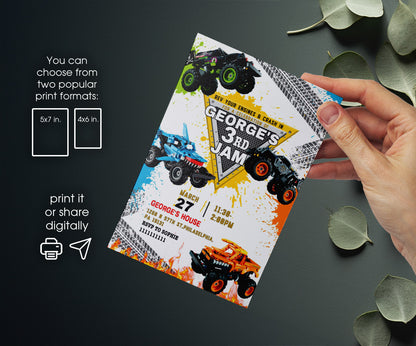 Monster Jam  Monster Truck customizable invitation template | Share or Print | boy | DA756