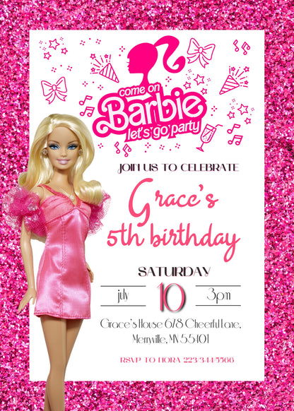Barbie Pink customizable invitation template | Share or Print | girl | OC696
