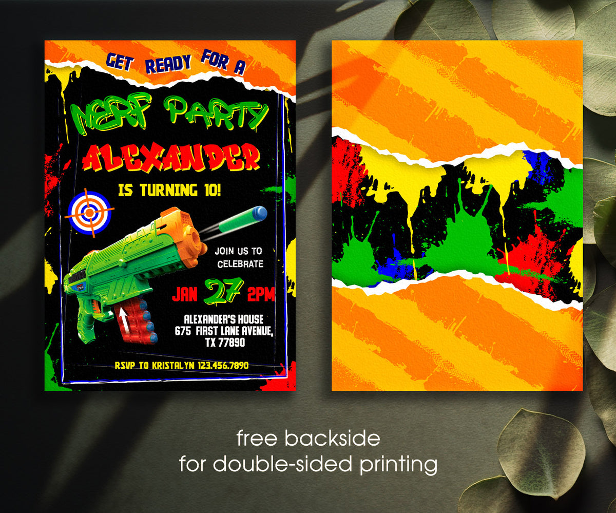 NERF Dart Wars customizable invitation template | Share or Print | boy | CD974