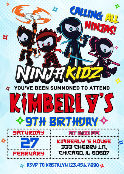 Ninja Kidz TV customizable invitation template | Share or Print | DH347