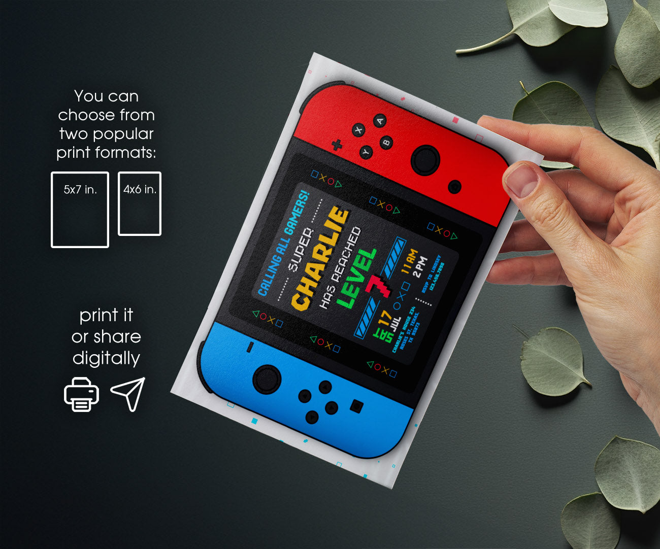 Nintendo Switch Gamer customizable invitation template | Share or Print | OW070