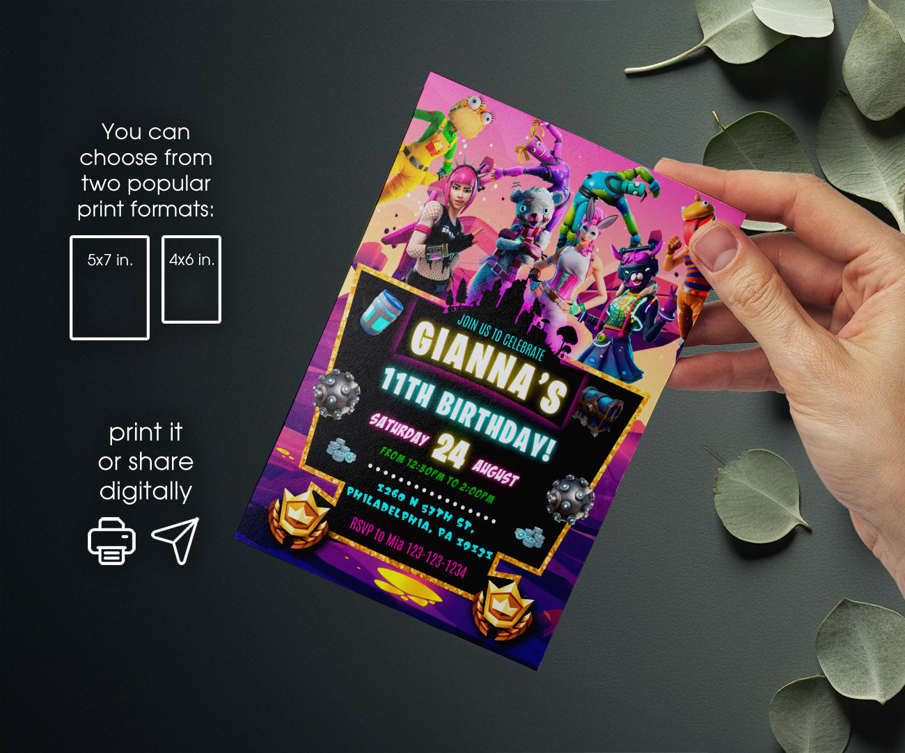 Fortnite Gamer customizable invitation template | Share or Print | boy | DL846