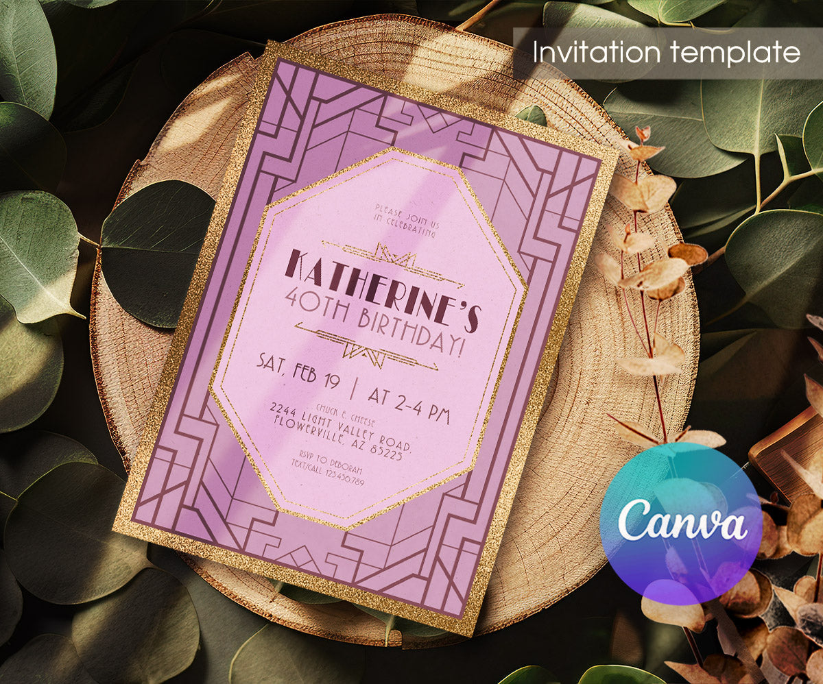 The Great Gatsby Art Deco customizable invitation template | Share or Print | AJ587