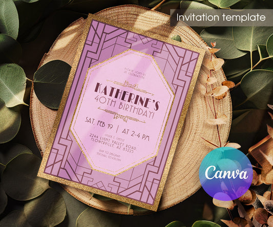 The Great Gatsby Art Deco customizable invitation template | Share or Print | AJ587
