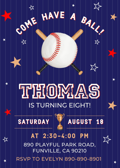 Baseball MLB Sport customizable invitation template | Share or Print | boy | UG310
