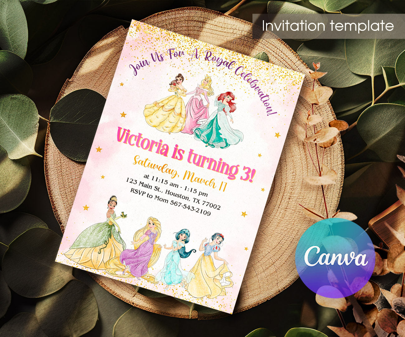 Disney Princess customizable invitation template | Share or Print | girl | BI627