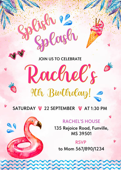 Pool Party customizable invitation template | Share or Print | girl | CL316