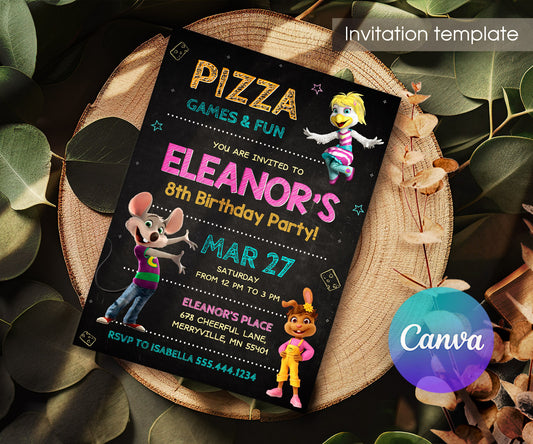 Chuck E. Cheese customizable invitation template | Share or Print | JE943