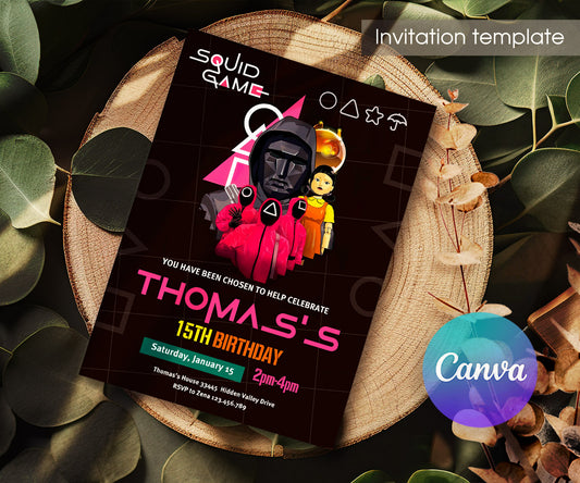 Squid Game customizable invitation template | Share or Print | QS220