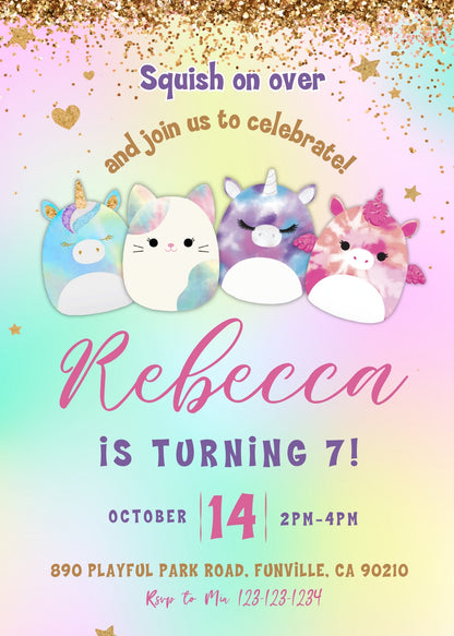 Squishmallows customizable invitation template | Share or Print | CI570