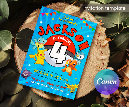 Pokemon Pikachu customizable invitation template | Share or Print | LY987
