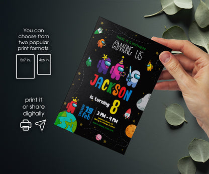 Among Us Gamer customizable invitation template | Share or Print | HX460