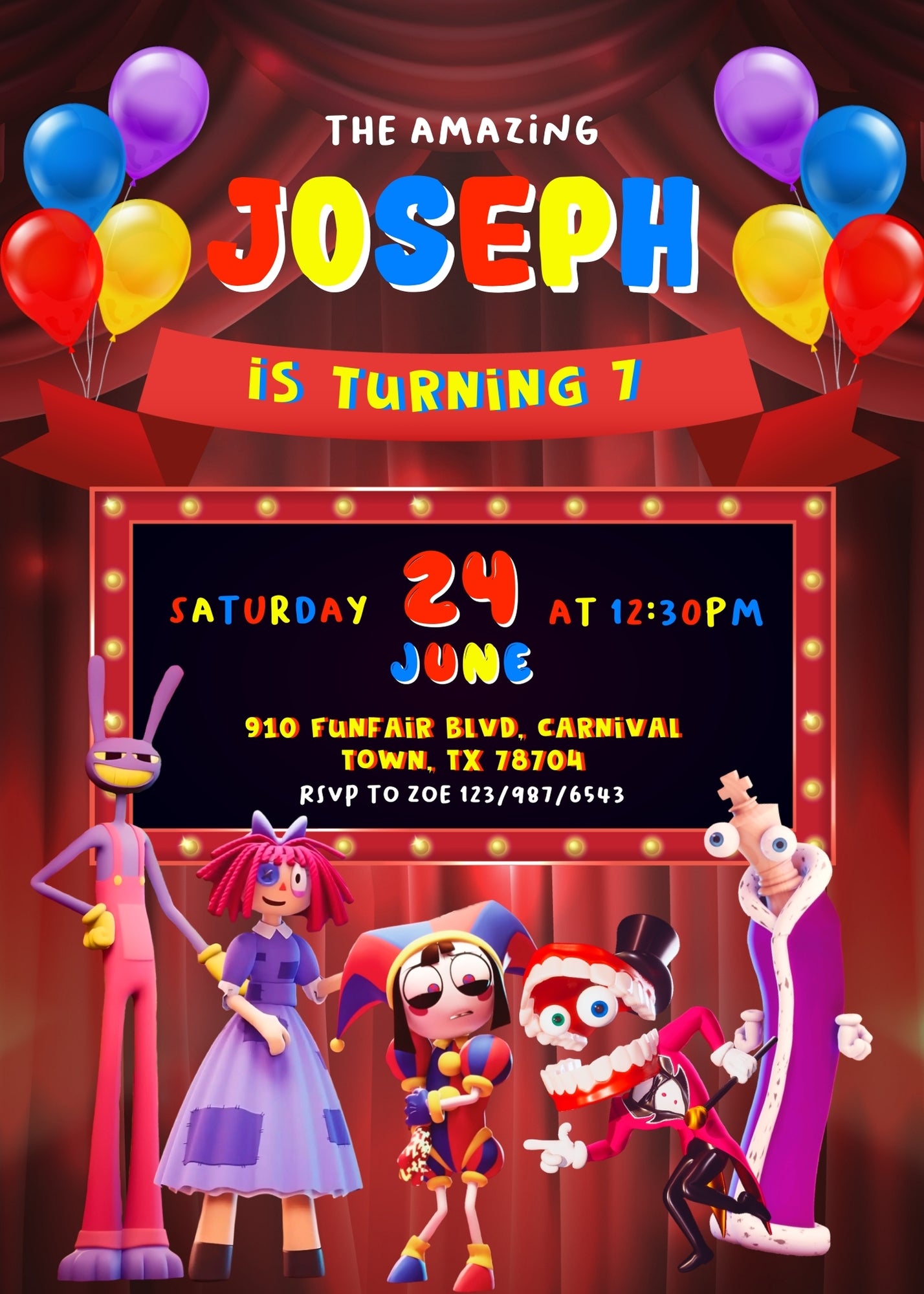 The Amazing Digital Circus customizable invitation template | Share or Print | SX184