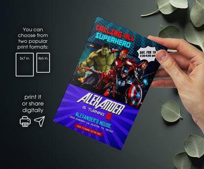 Avengers Marvel Superhero customizable invitation template | Share or Print | boy | WS540