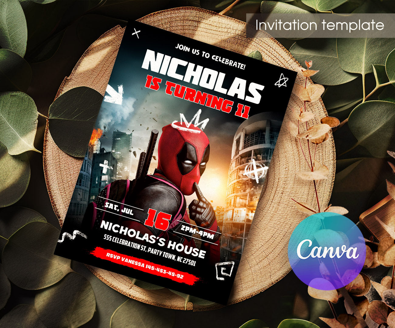 Deadpool Marvel customizable invitation template | Share or Print | boy | XJ237