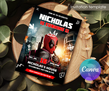 Deadpool Marvel customizable invitation template | Share or Print | boy | XJ237
