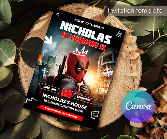 Deadpool Marvel customizable invitation template | Share or Print | boy | XJ237