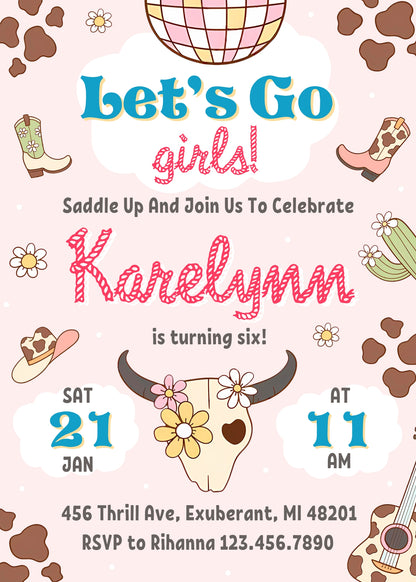Cowgirl Pink Rodeo customizable invitation template | Share or Print | girl | JT106