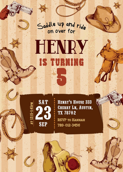 Cowboy Rodeo customizable invitation template | Share or Print | boy | HY349