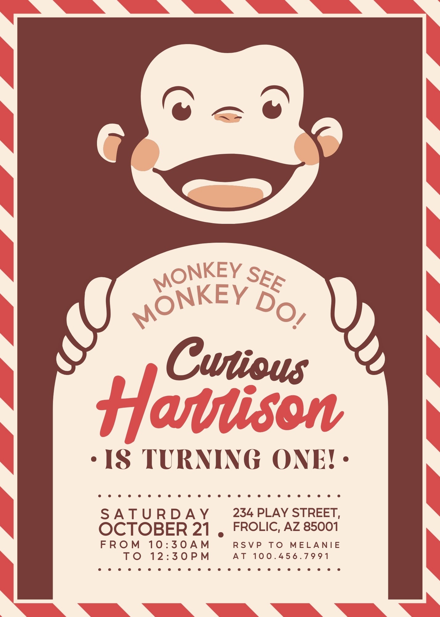 Curious George Monkey customizable invitation template | Share or Print | JD203