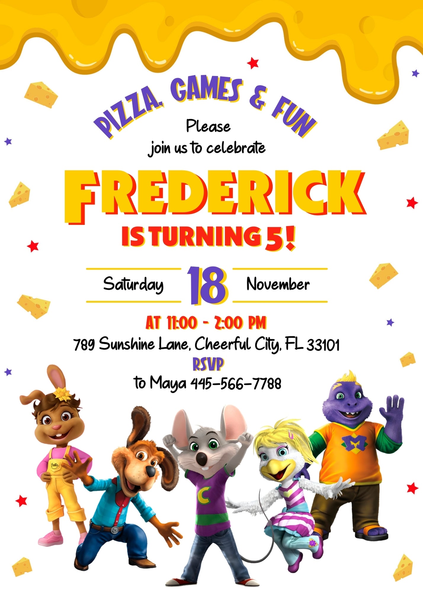 Chuck E. Cheese customizable invitation template | Share or Print | JS974