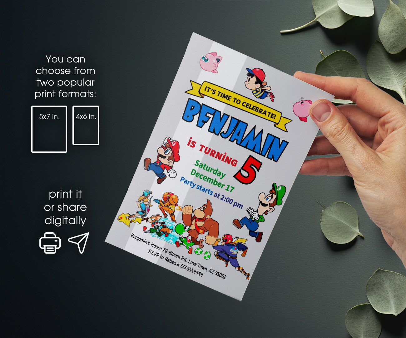 Super Smash Mario Bros customizable invitation template | Share or Print | IO357