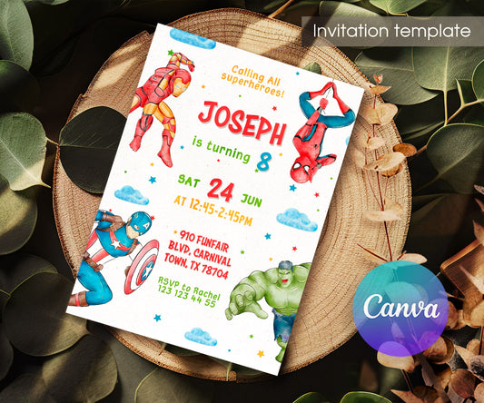 Avengers Marvel Superhero customizable invitation template | Share or Print | boy | FJ240