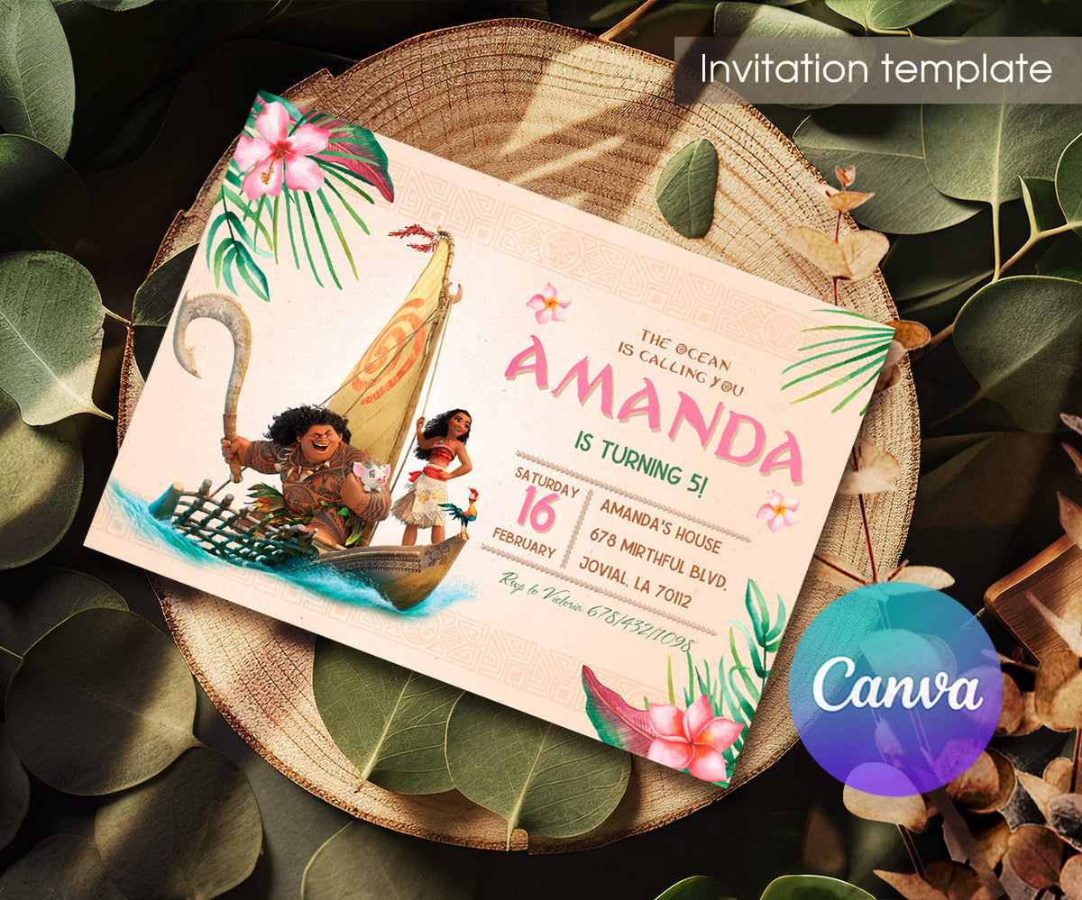 Moana Princess customizable invitation template | Share or Print | girl | CF473