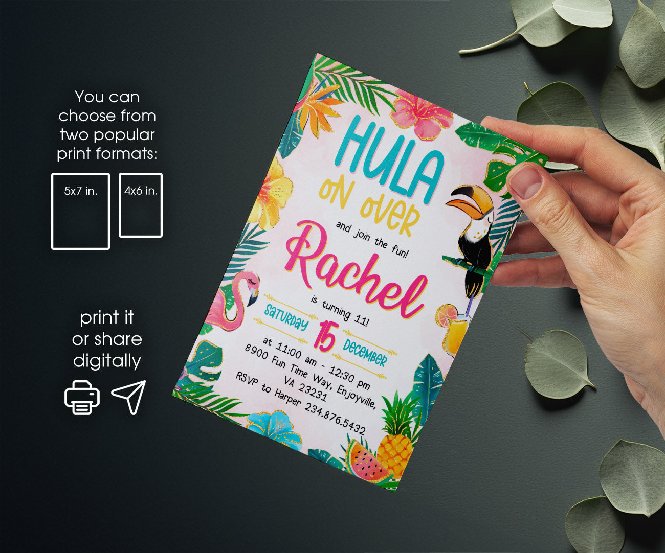 Aloha Luau Party customizable invitation template | Share or Print | girl | GE214