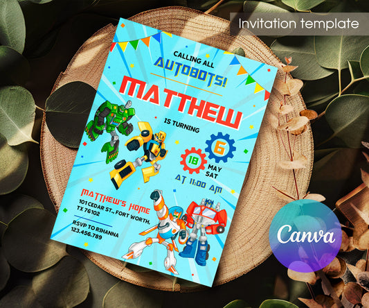 Transformers Rescue Bots customizable invitation template | Share or Print | boy | MZ248