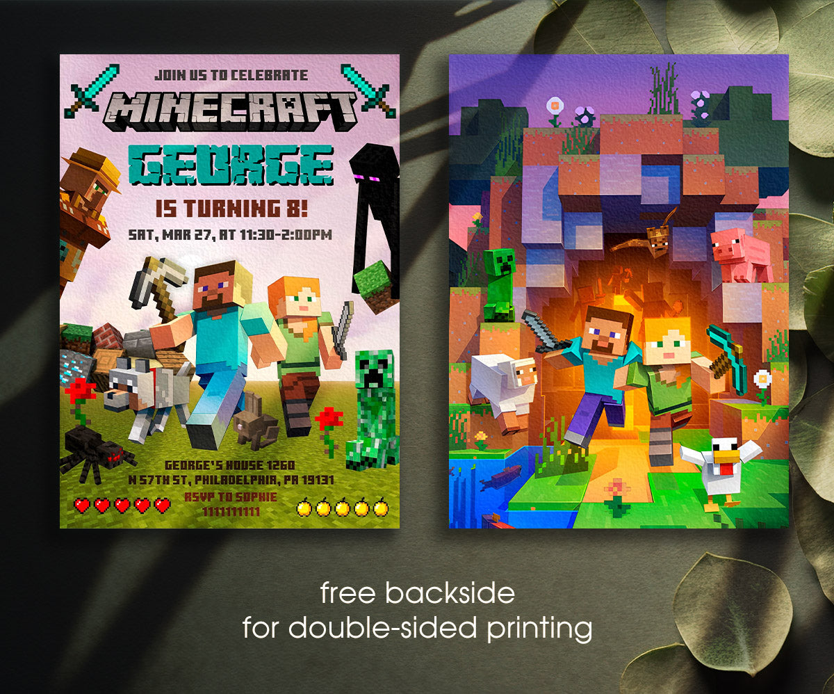 Minecraft Gamer customizable invitation template | Share or Print | IZ726