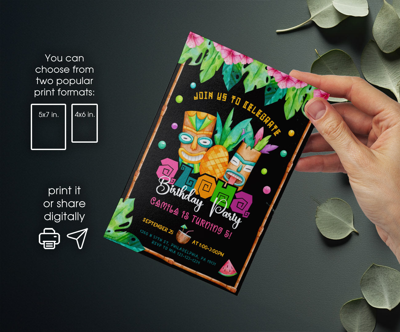 Aloha Luau Party customizable invitation template | Share or Print | girl | UB127
