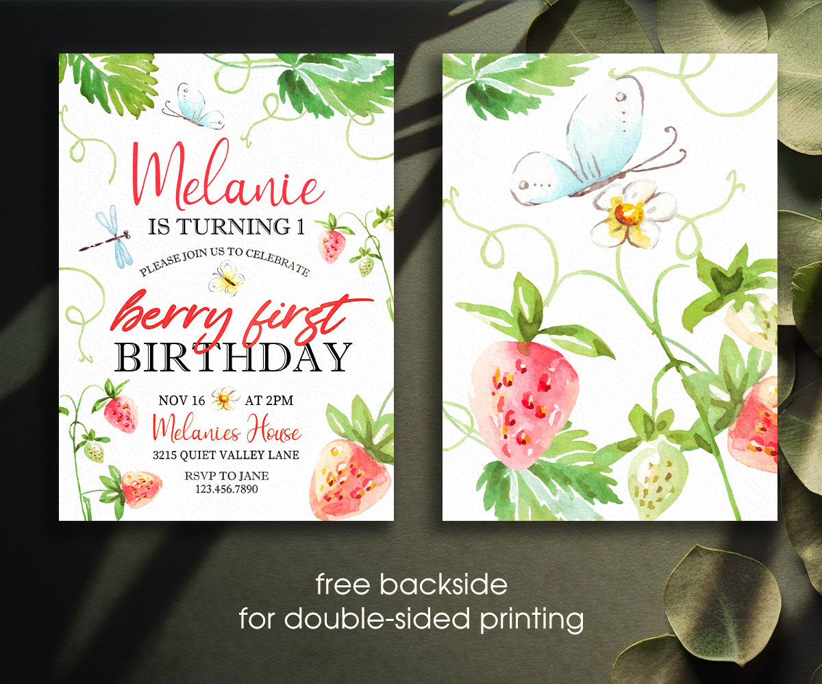 Berry First Birthday customizable invitation template | Share or Print | girl | GR803