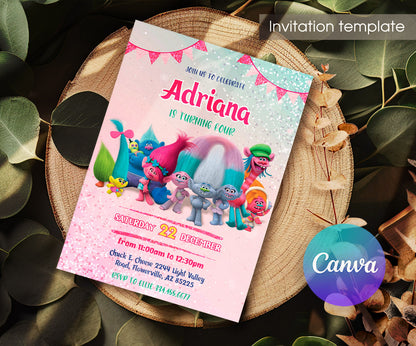 Trolls Poppy customizable invitation template | Share or Print | VT181