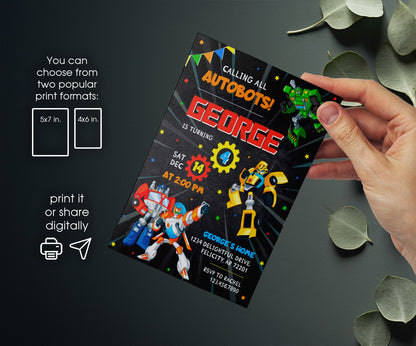 Transformers Rescue Bots customizable invitation template | Share or Print | boy | EN625