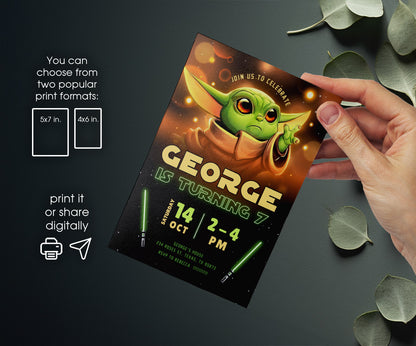 Baby Yoda Grogu Star Wars Mandalorian customizable invitation template | Share or Print | boy | WZ502