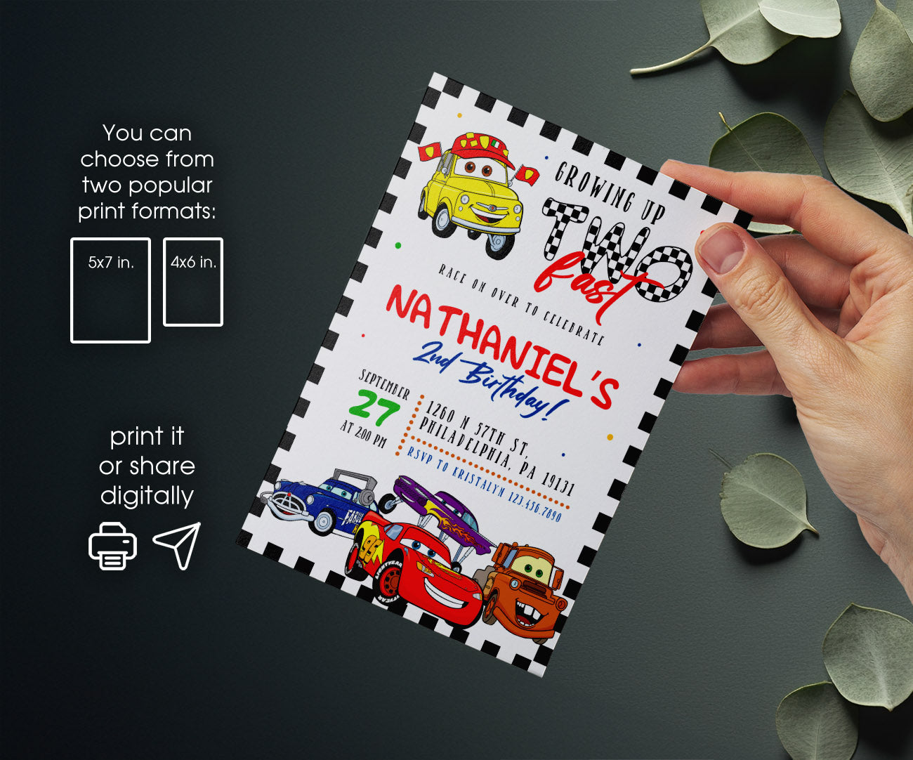 Cars Lightning Mcqueen Two customizable invitation template | Share or Print | boy | SL395