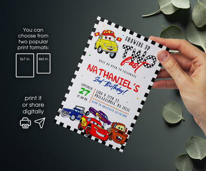 Cars Lightning Mcqueen Two customizable invitation template | Share or Print | boy | SL395