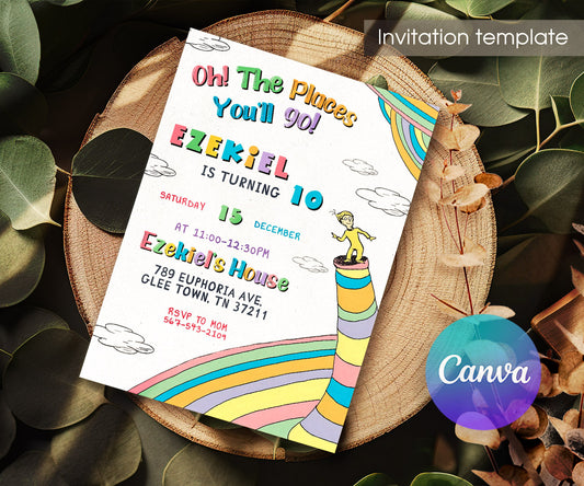 Dr Seuss Oh, the Places You'll Go customizable invitation template | Share or Print | ZC948