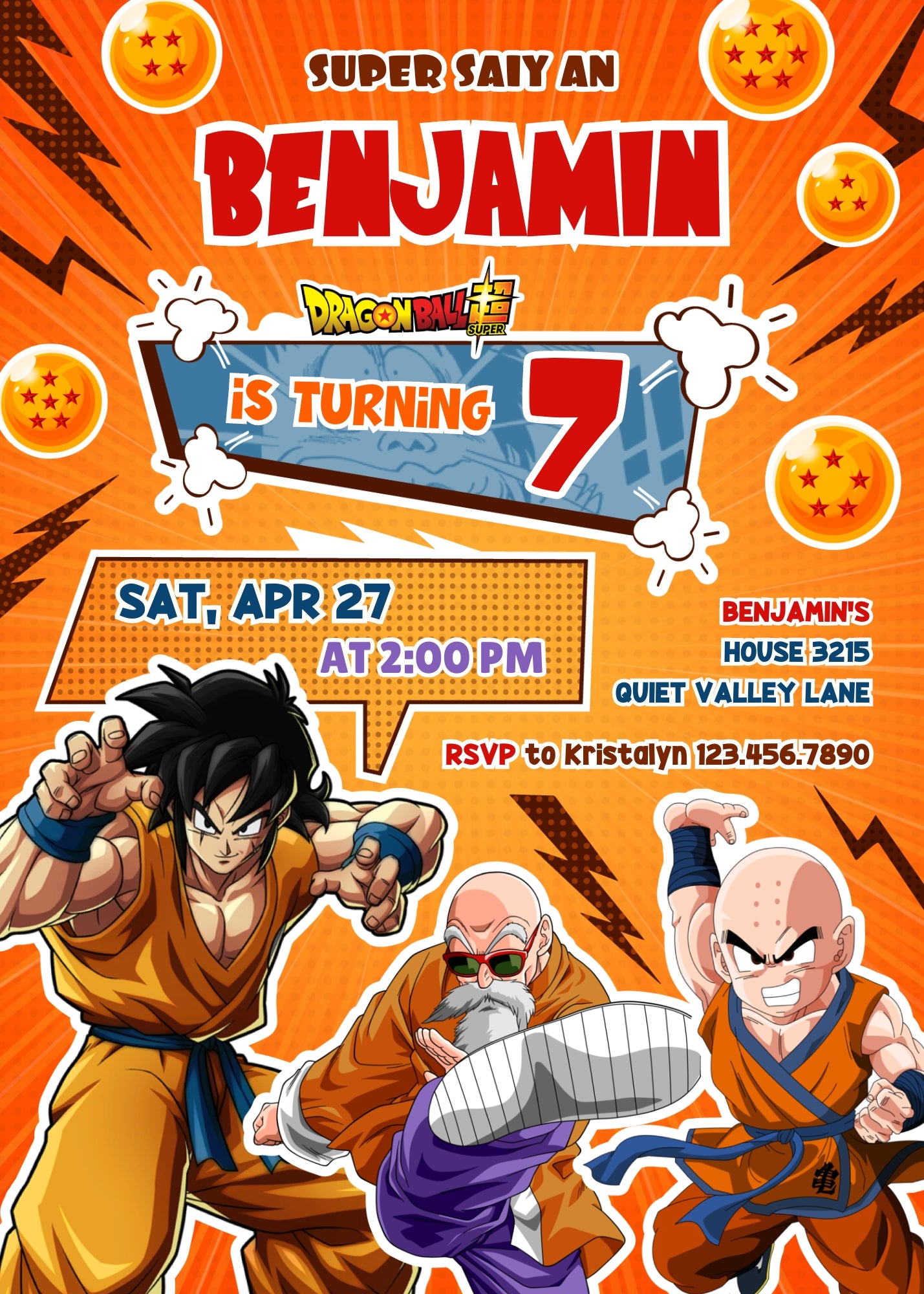 Dragon Ball Z Anime customizable invitation template | Share or Print | boy | RU261