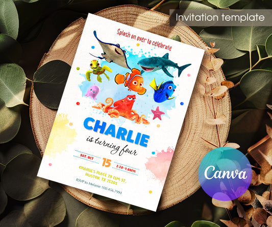 Finding Nemo customizable invitation template | Share or Print | FD471